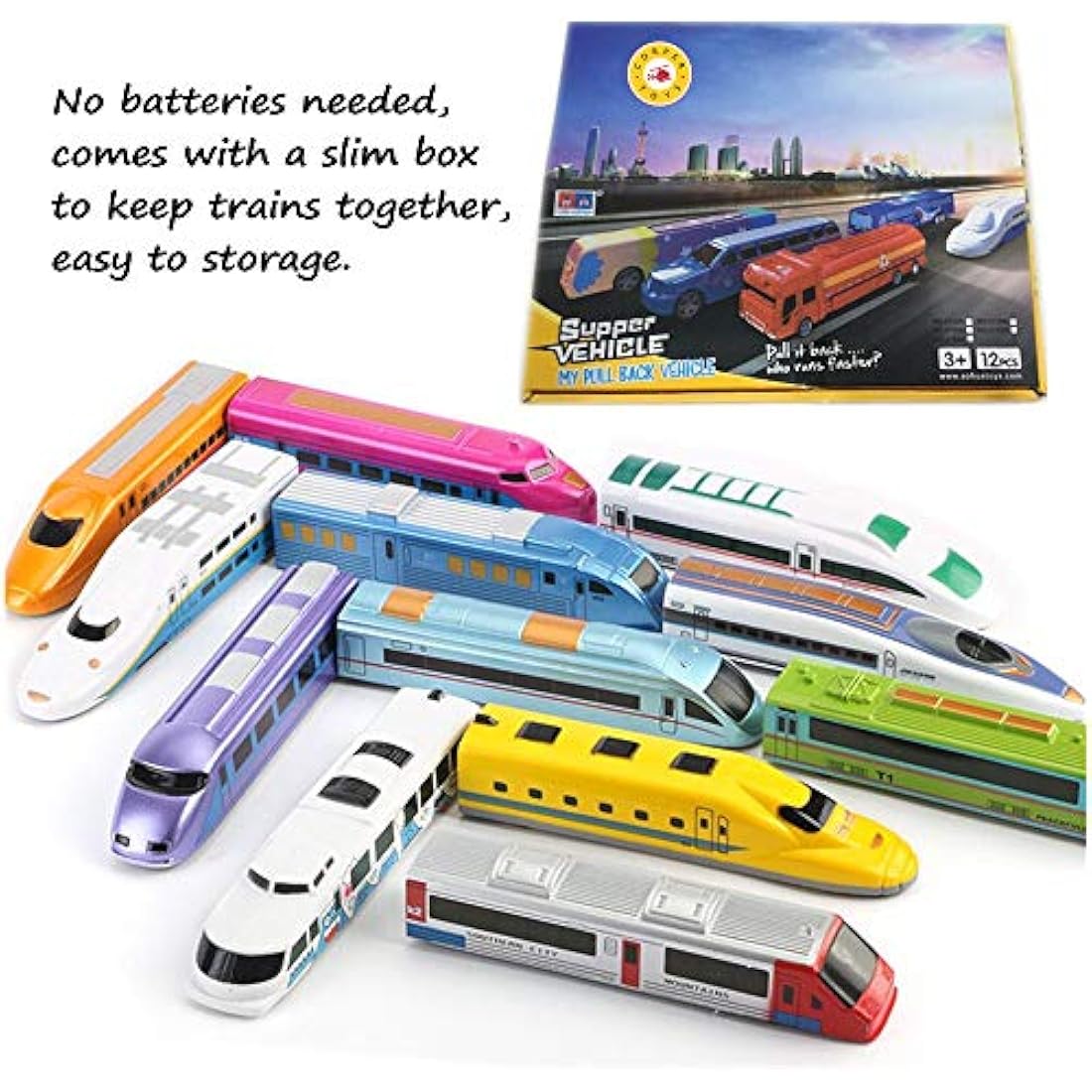 CORPER TOYS Bullet Train Pull Back Toy High Speed City Train Modern Locomotives for Kids Toddle Boys - Bundle of 12