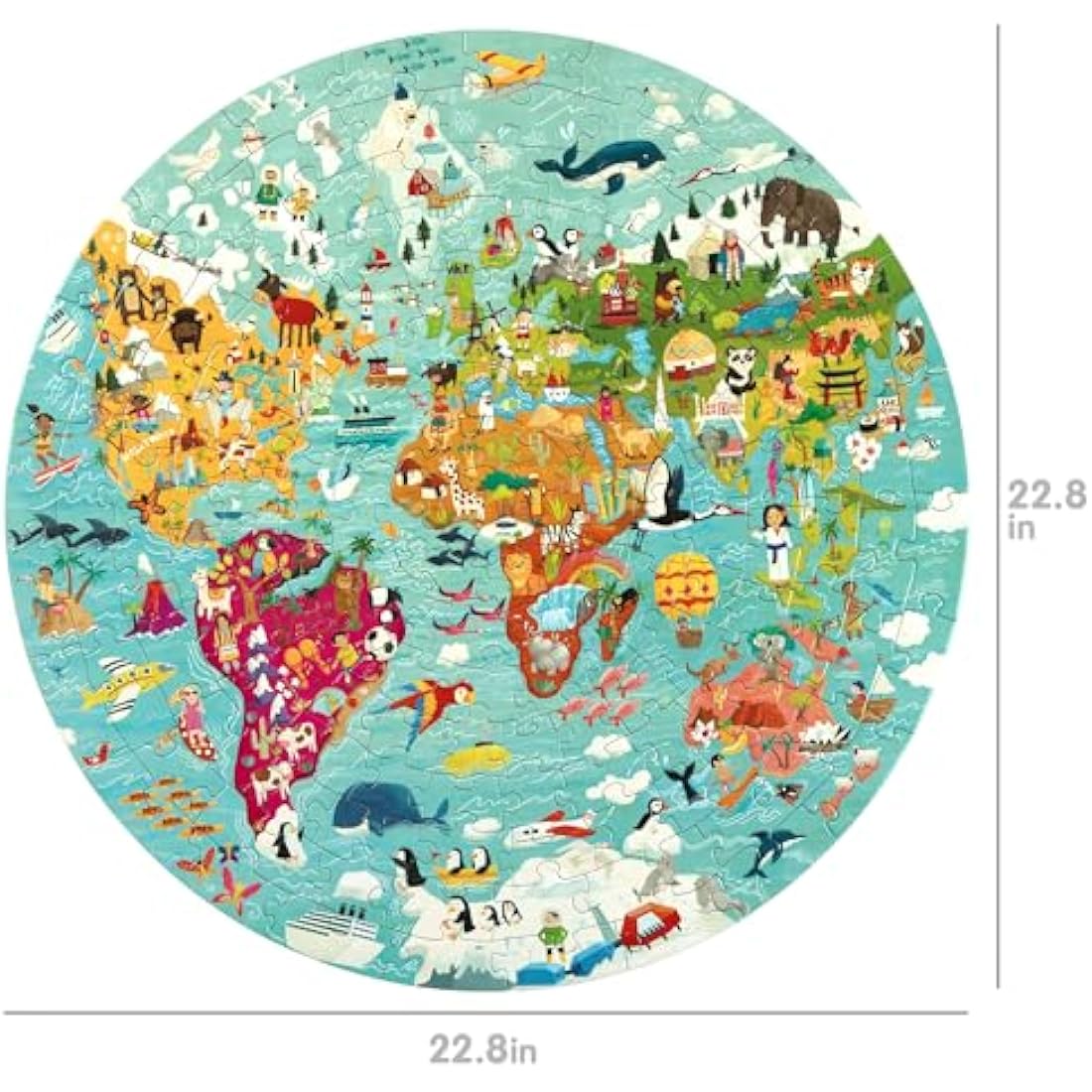 Boppi puzzles for 5+ year olds / 150 Piece Round Circle Jigsaw Puzzles for Kids Aged 5-8 Made with 100% Recycled Card – World Map