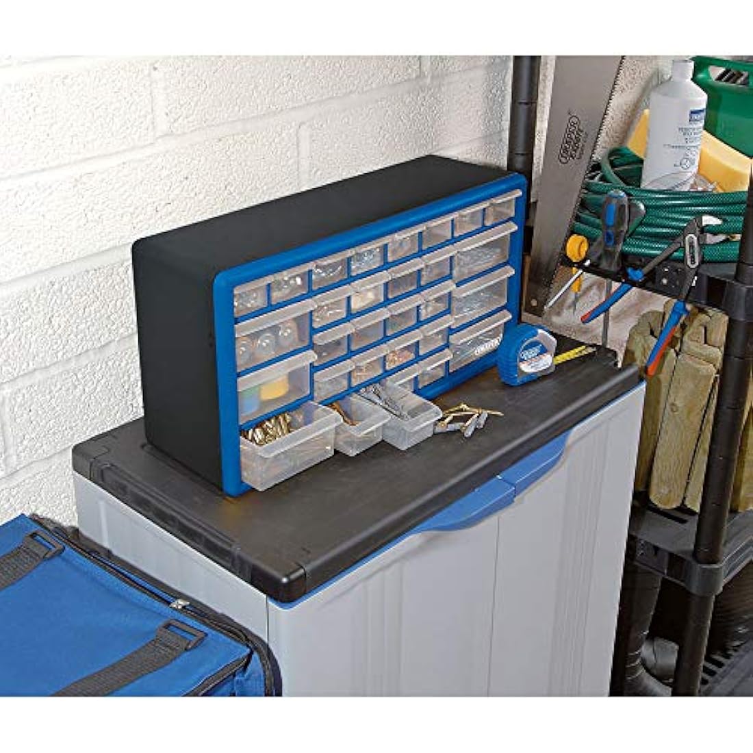 Draper 30 Drawer Garage Plastic Storage Unit | Tool and Parts Storage | Garage Workshop Storage Organiser | Wall Mountable | 12015
