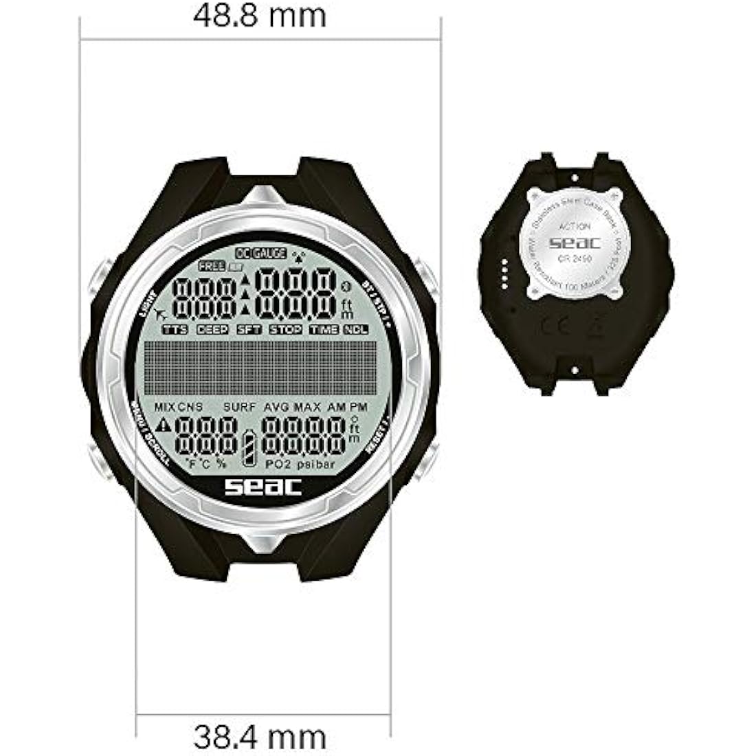 Seac Action Dive Computer - Scuba & Freediving Mode, Dive Logbook, Planner, Safety Alarms