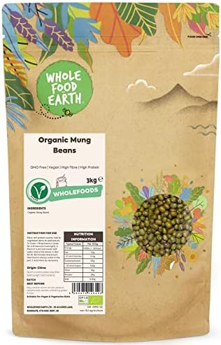 Wholefood Earth Organic Mung Beans 3kg GMO Free | Vegan | High Fibre | High Protein | Certified Organic