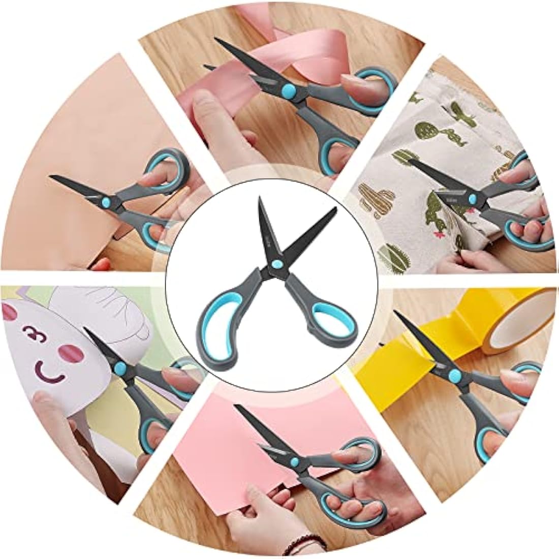 Asdirne Teflon Coating Scissors Set of 4, Non-Stick Scissors All Purpose, Premium Stainless Steel Razor Blades, Ergonomic Semi-Soft Rubber Grip, 10/''/8.5/''/6/''/5/'', Blue&Gray