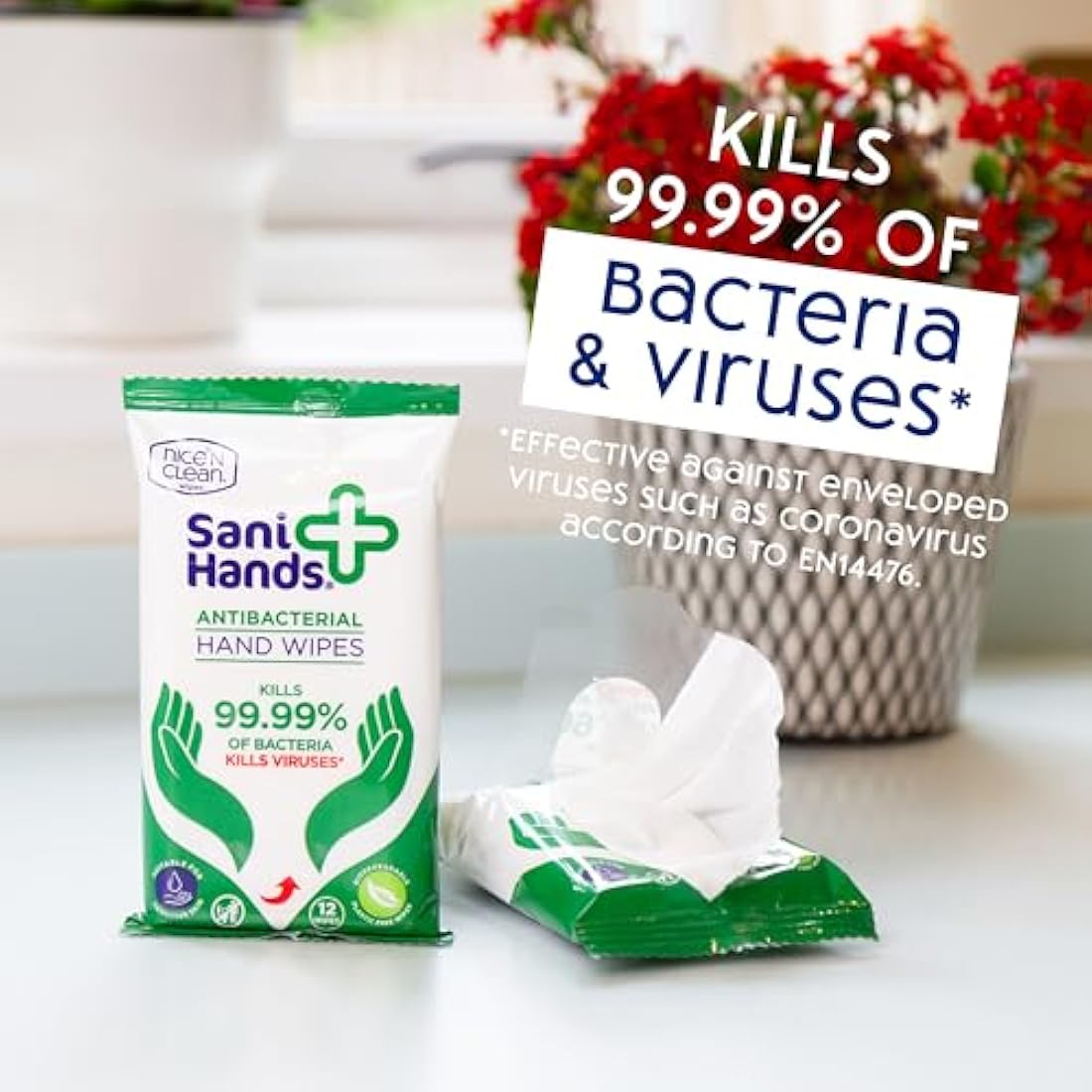 Sani Hands - Anti-bacterial Hand Wipes - Dermatologically Tested, Non-Sticky Biodegradable Wet Wipes - 12x40 Wipes (480 Wipes)