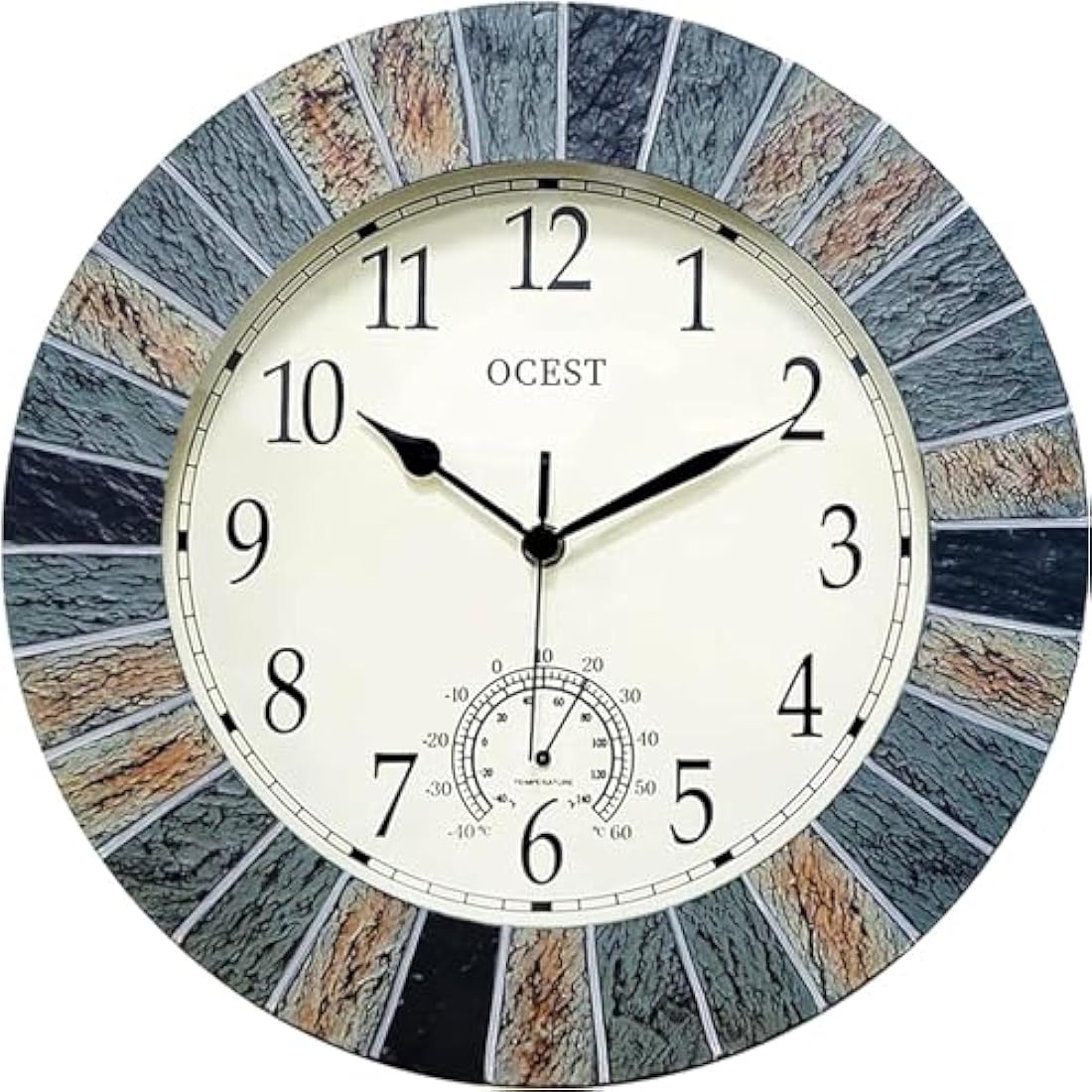 OCEST 13 Inch Garden Clocks Outdoor Waterproof, Large Retro Wall Clock with Thermometer Battery Operated Non Ticking Decorative for Patio Pool Kitchen