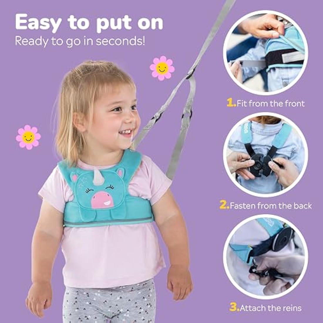 Trunki ToddlePak - Fuss Free Baby Walking Reins and Toddler Safety Harness – Una Unicorn (Teal)