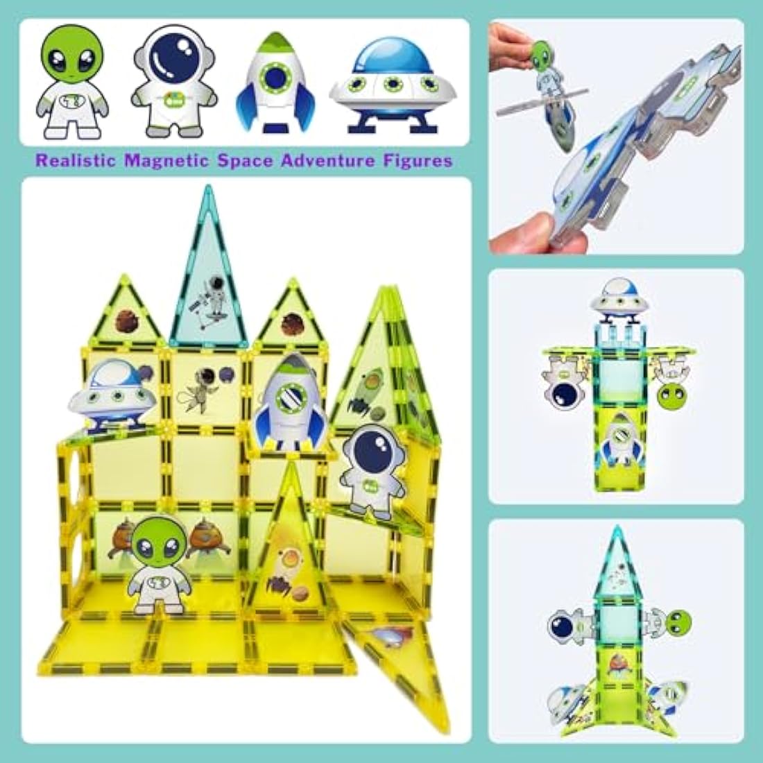 BUBUQE Magnetic Tiles Building Block Set Magnet Tiles Educational Toy Space Adventure Learning Construction Magnetic Toys Set Birthday Gift for Boys Girls Kids Age 3 4 5 6 7 8