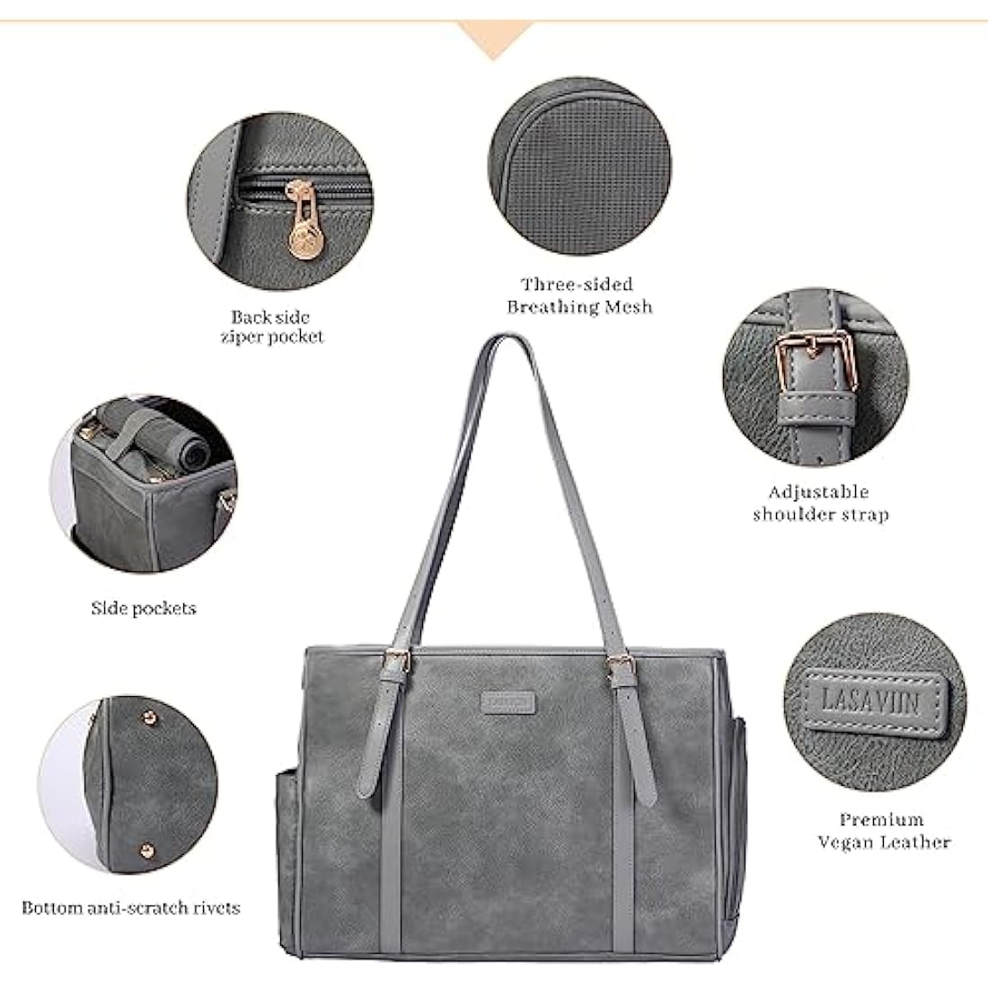 Lasaviin Fashion Dog purse Pet Carrier Leather Bag for Small Dogs Cats Puppy, Portable Tote Bag Airline Approved Soft-Sided Carriers (Grey)