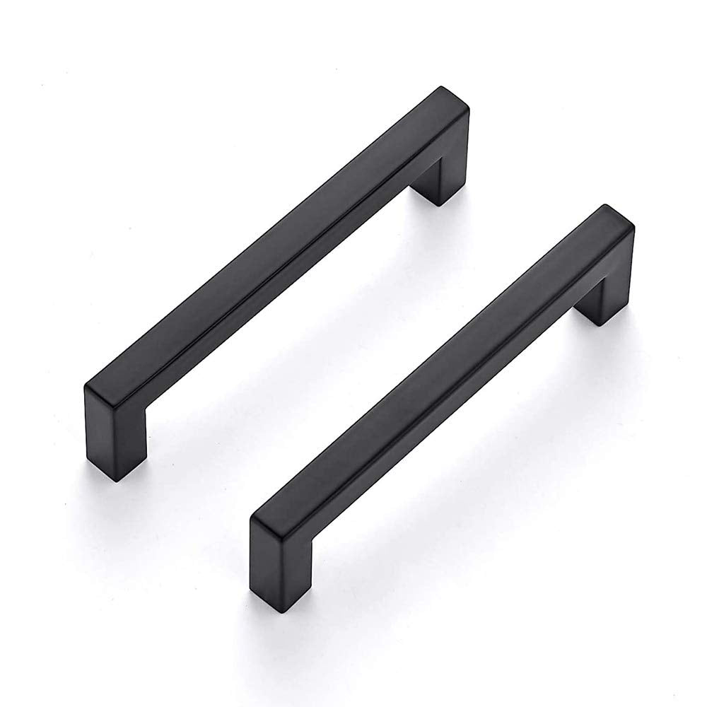LONTAN 10 Pack Black Kitchen Cupboard Handles 128mm Hole Centers Black Handles for Cupboard Stainless Steel