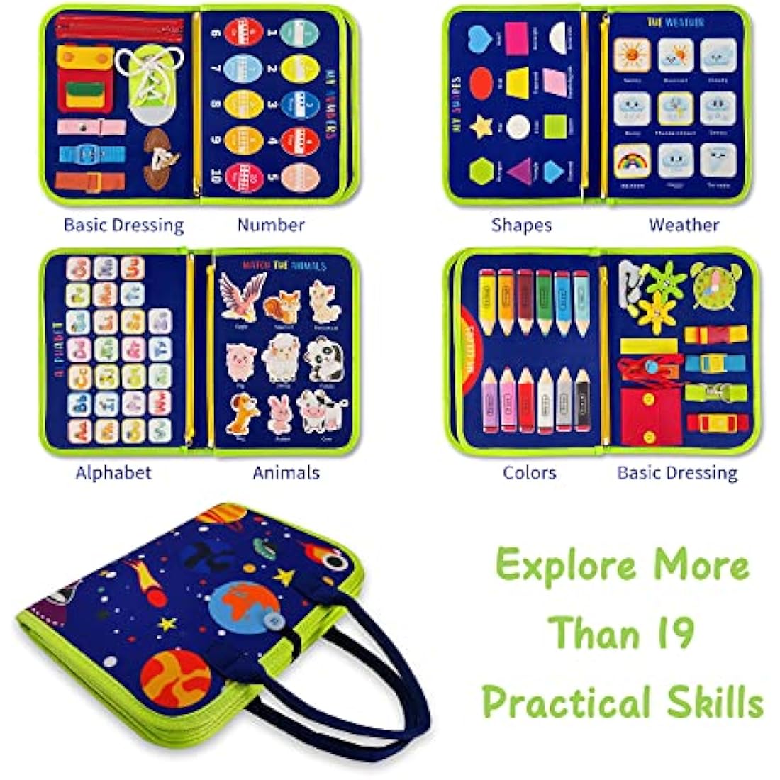 TenFans Busy Board - Montessori Toys for 1 2 3 4 Years Old - Sensory Toys for Autism - Toddler Toys Gift for Boys & Girls Learning Fine Motor Skills