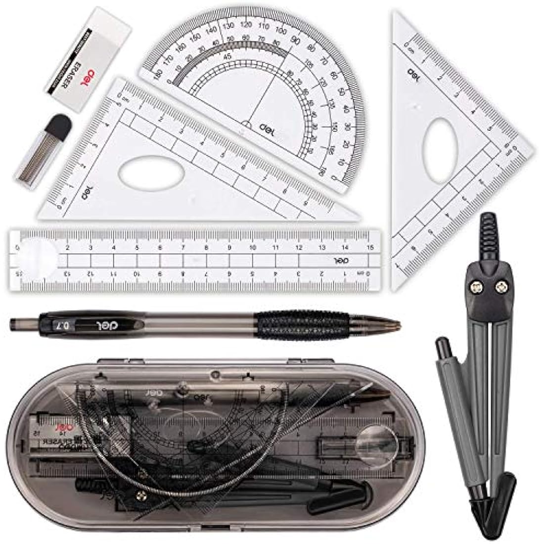 Maths Set Geometry Set Muscccm Compass Set 8 Pieces School Supplies Drawing Compass Protractor Set Rulers for Student in Carry Case