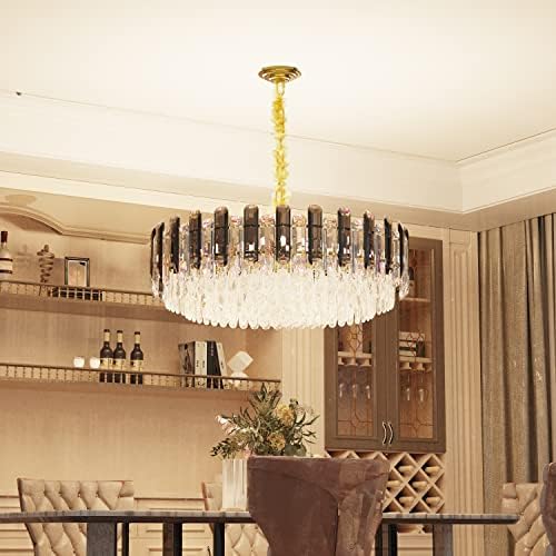 Modern Luxury Round Crystal Chandelier: 40cm 3-Tiers Ceiling Hanging Pendant Light with 6 Bulbs - Contemporary Lighting Fixture Lamp for Kitchen Island Bedroom Transparent Grey