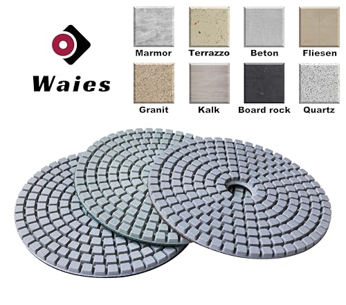 Waies 11 Packs 5 Inch Diamond Polishing Pads with M14 Backer Pad 9 PCS Wet/Dry Polish Pad Kit for Drill Grinder Polisher 50-10000 Grit Pads for Marble Tile Quartz Granite Concrete Countertop