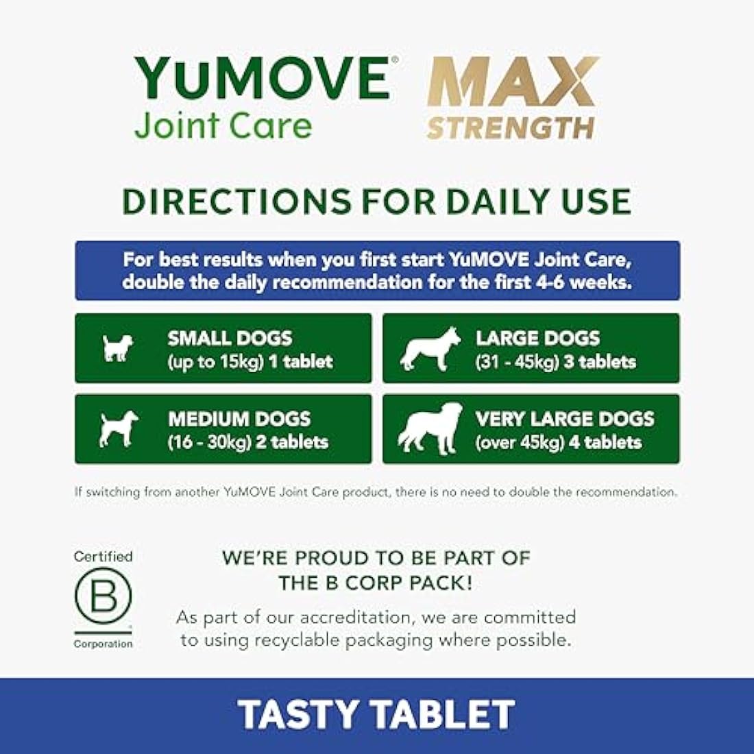 YuMOVE Max Strength Joint Supplement for Senior Dogs, Joint Care with Glucosamine, Chondroitin and Green Lipped Mussel, Age 8+, 120 Tablets