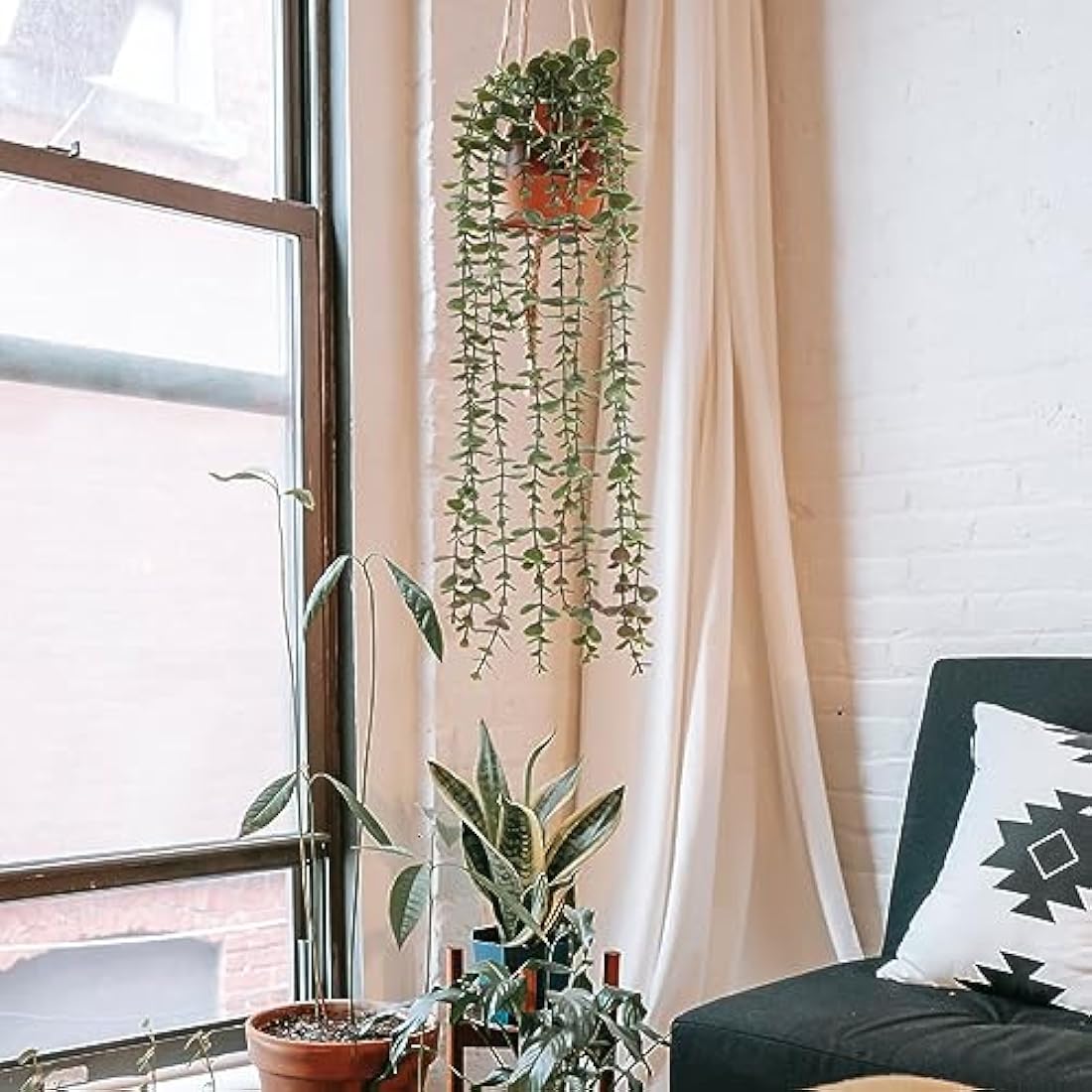 Veryhome 2Pack Artificial Hanging Plants in Potted Eucalyptus Fake Vines Faux Greenery Fake Plants Artificial Eucalyptus Vine in Pot for Wall Room Indoor Outdoor Decoration(Green)