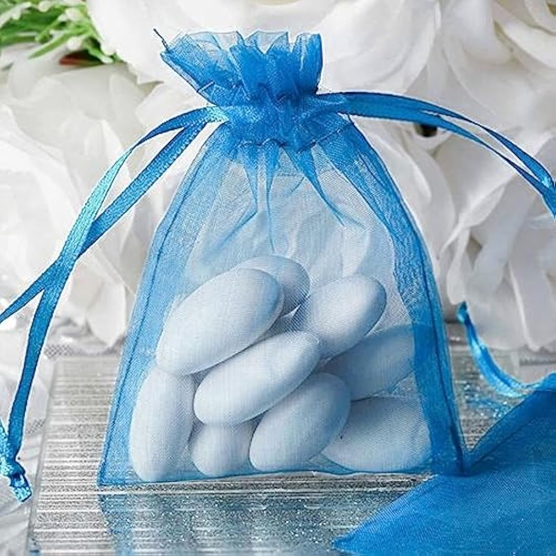 G2PLUS Lake Blue Organza Gift Pouches, 10x15 CM Medium Organza Favour Bags, 100 PCS Wedding Jewelry Bags, Clear Mesh Pouches Perfect for Wedding, Christmas, Birthday, Anniversary