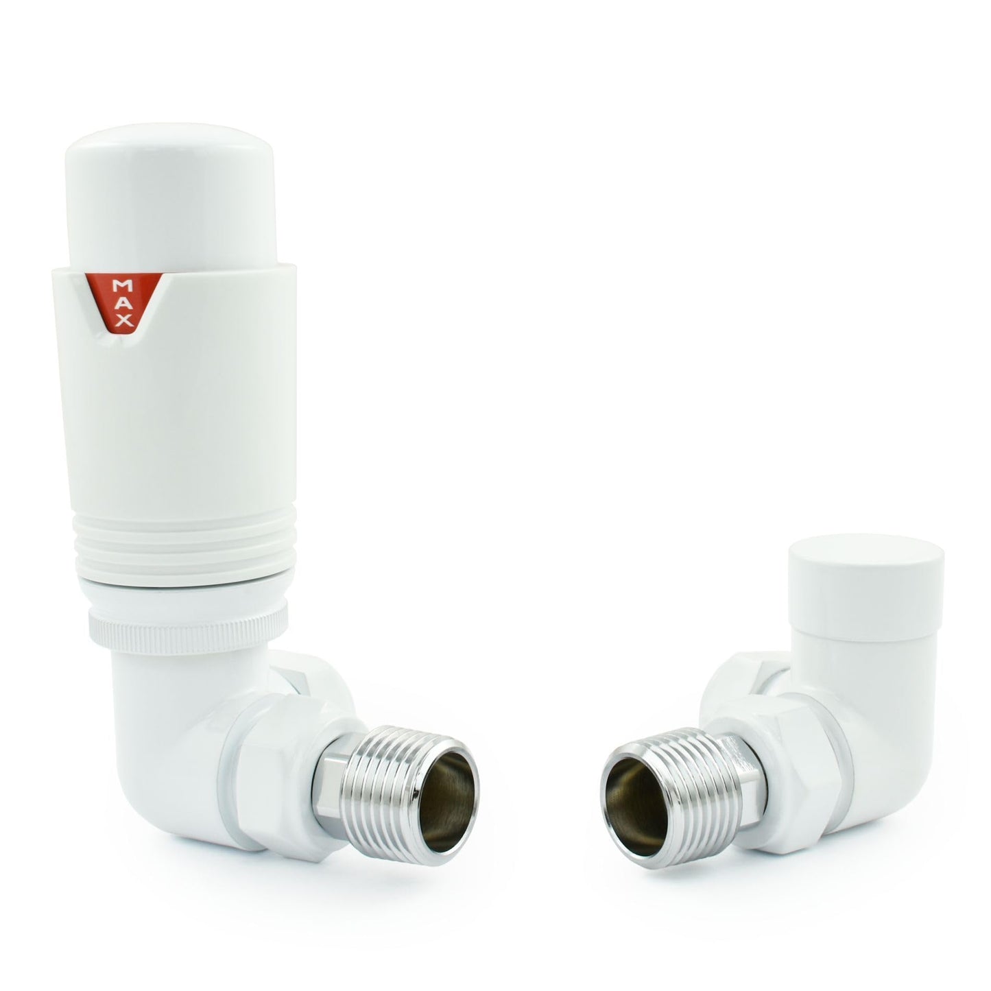 Hot Flow All-White Estuary Corner TRV Thermostatic Radiator Valve (Pair) Includes Corner TRV Body, Wheel Head & Lock Shield for Quick & Easy