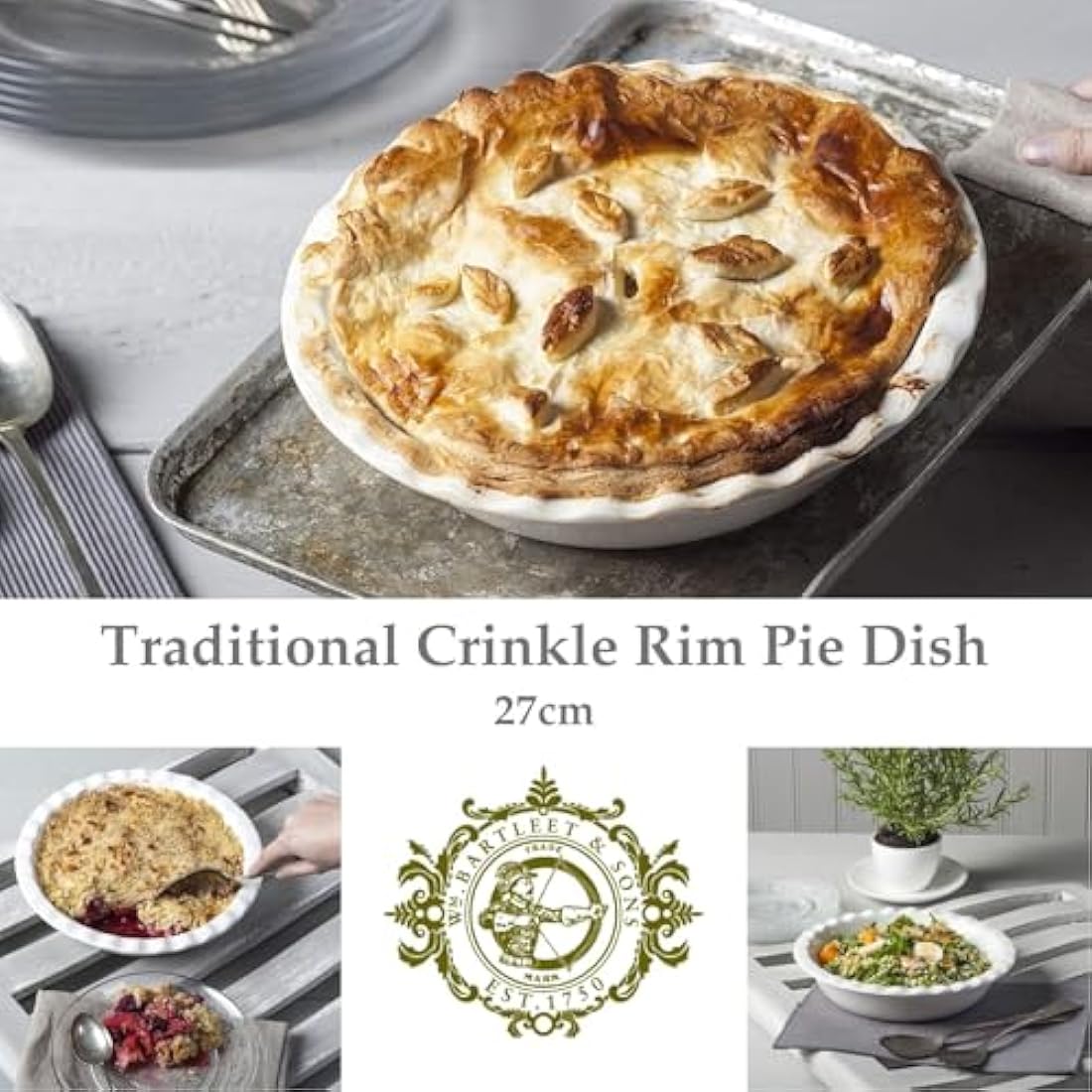 WM Bartleet & Sons 1750 T269 Crinkle Rim Pie Dish, White,27cm