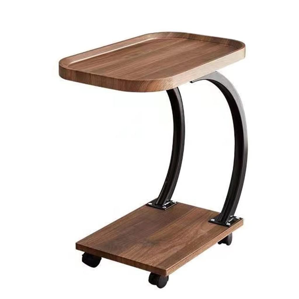Kiss Me C-Shaped Side Table, Bedside End Table with 4 Wheels, Brown