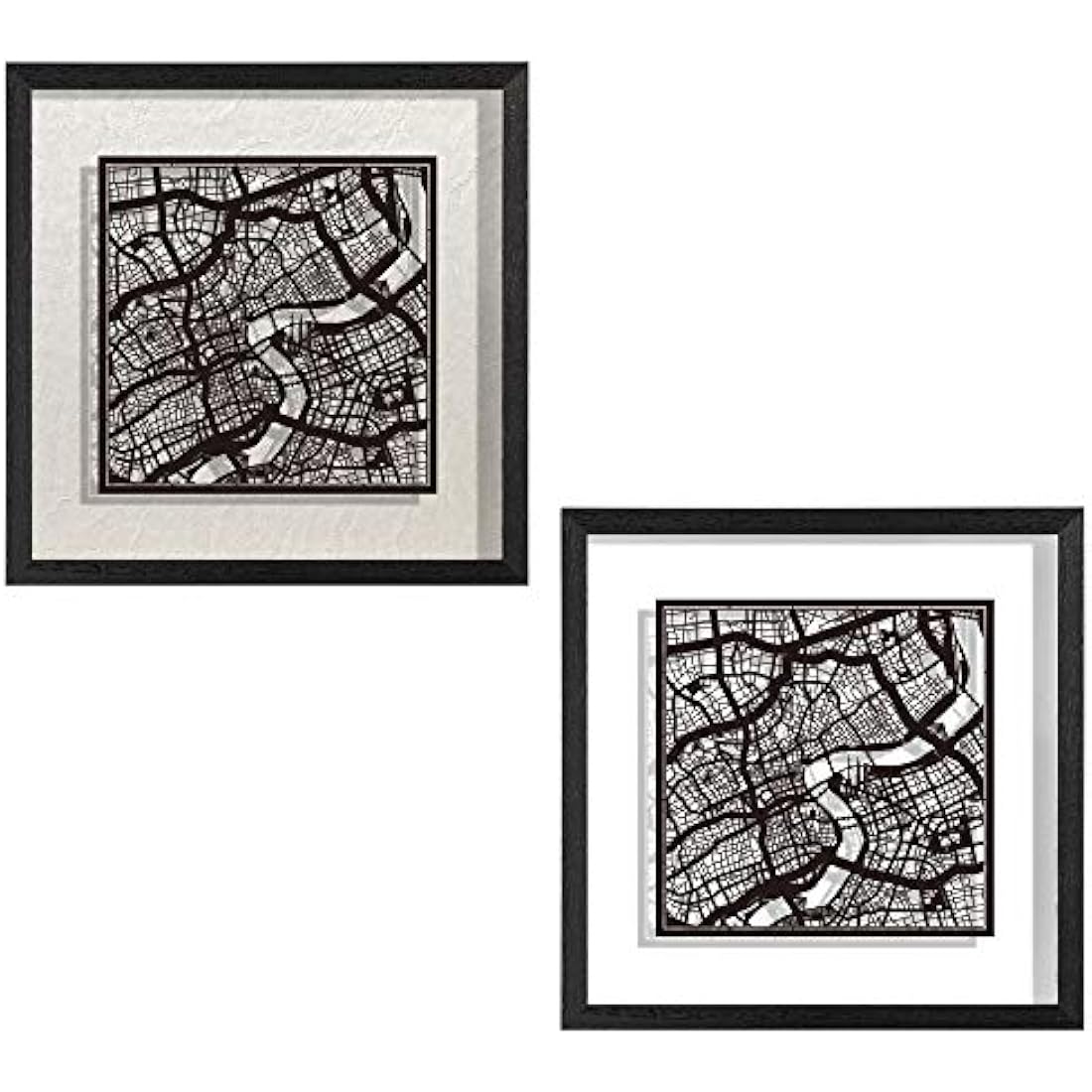 O3 DESIGN STUDIO Shanghai Paper Cut Map framed, Black map, Black frame, 9x9 inches, Gift Boxed, 2 background color, self-changing, Paper Art