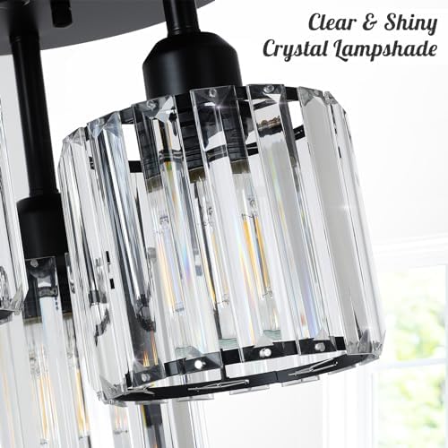 Rayofly Modern Crystal Chandeliers, 3-Light Crystal Lights for Living Room, Black Semi Flush Ceiling Light Fittings for Hallway, Bathroom, Bedroom, Foyer, Kitchen