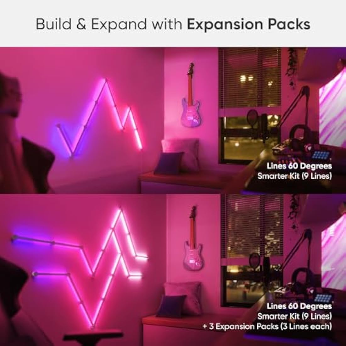 Nanoleaf Lines 60 Degrees Starter Kit, 15 Smart Light Bars LED RGBW - Backlit Modular Wi-Fi Colour Changing Wall Lights, Music & Screen Sync, Works with Alexa Google Apple Homekit, Room Decor