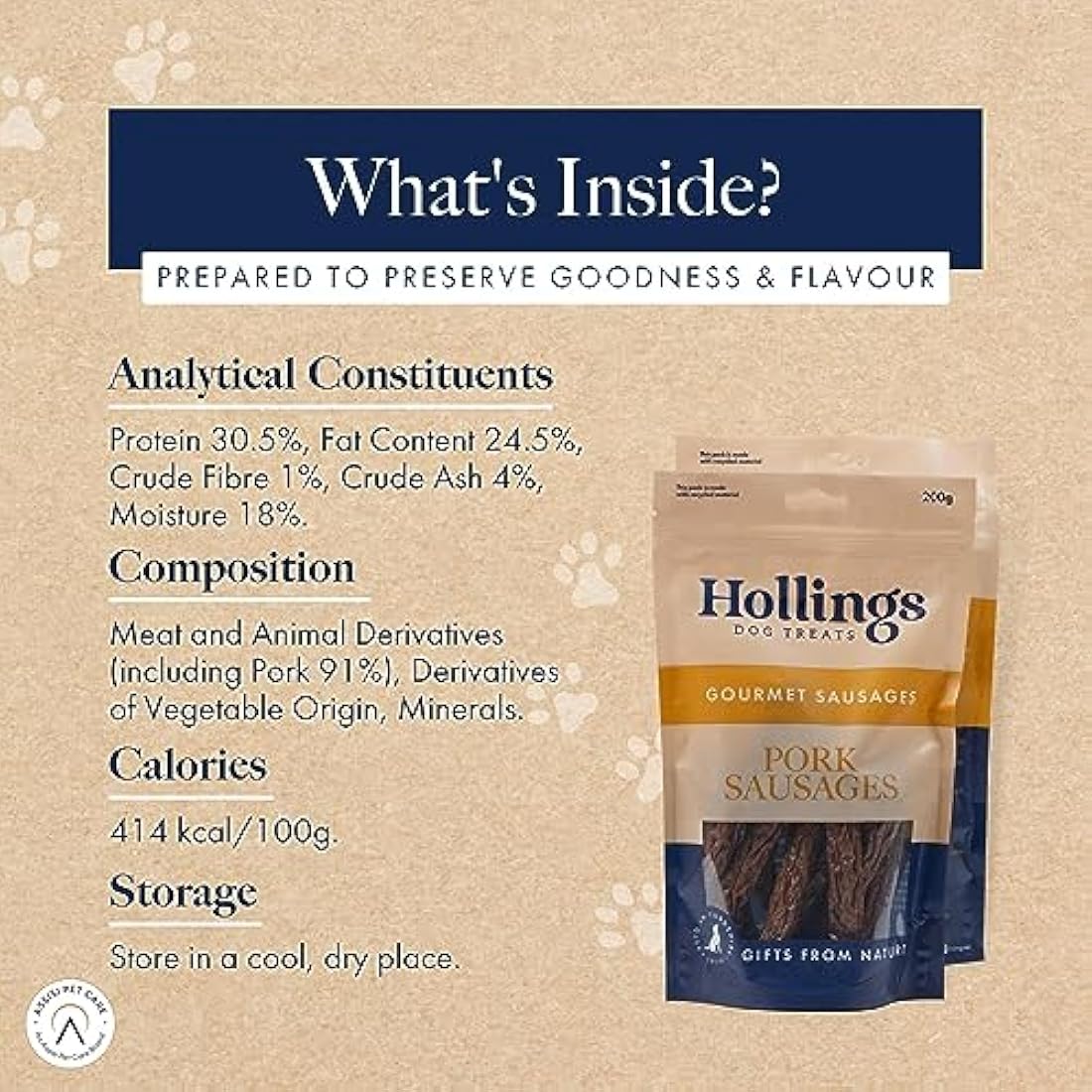 Hollings Pork Sausages Dog Treats, Delicious, Nutritious Air Dried Chews for Adult Dogs, 100% Gluten Free & Made with 100% Natural Ingredients (3kg)
