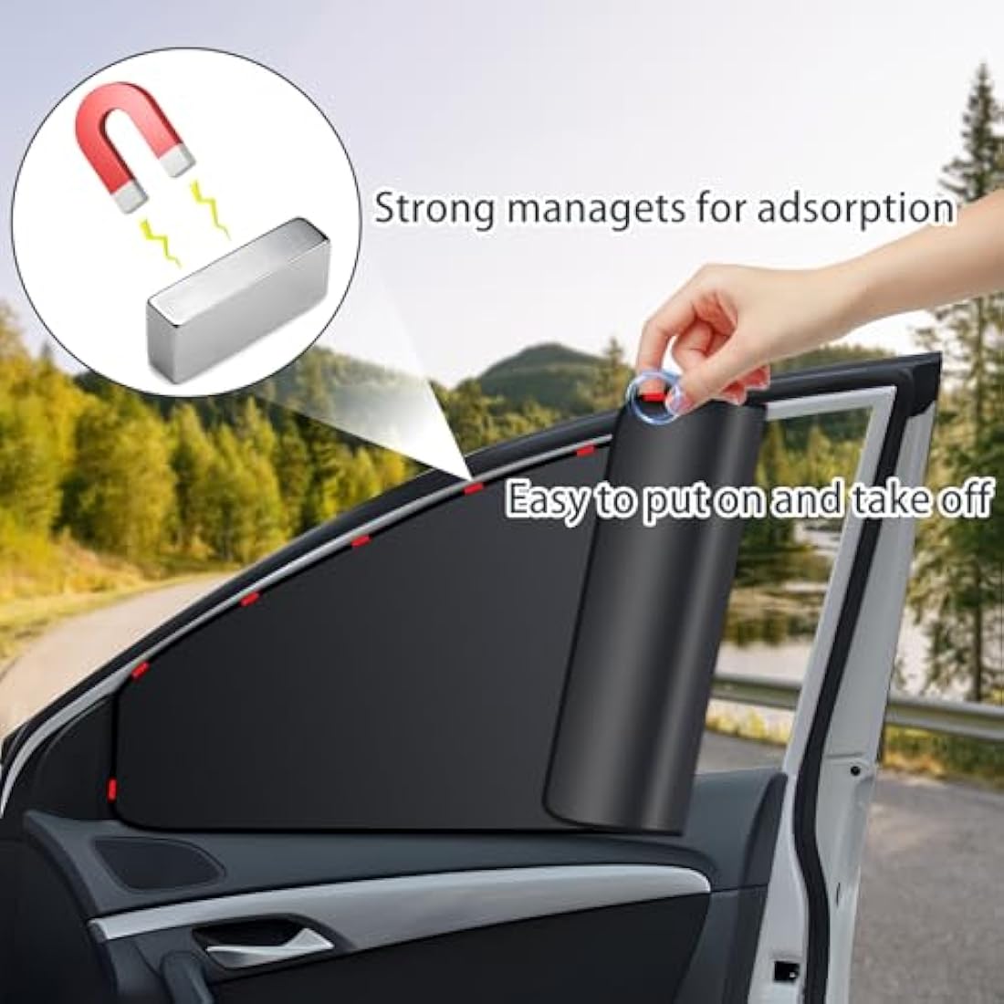 ZATOOTO Car Side Window Shades, Magnetic Car Sunshades for Blockout, Privacy, Opaque, Black, 2PCS