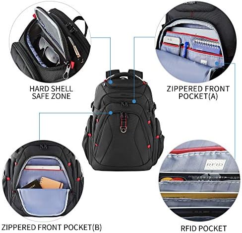 KROSER Travel Laptop Backpack 17.3 Inch XL Computer Backpack with Hard Shell Saferoom RFID Pockets Water-Repellent Business College Daypack Stylish School Laptop Bag for Men/Women-Black