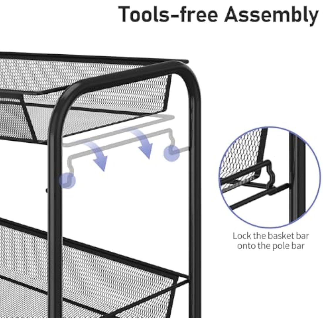 APEXCHASER 4-Tier Rolling Cart,Easy Assemble Mobile Storage Trolley On Wheels,Slide Out Utility Cart Shelving Units Kitchen Bathroom Laundry Room,Black
