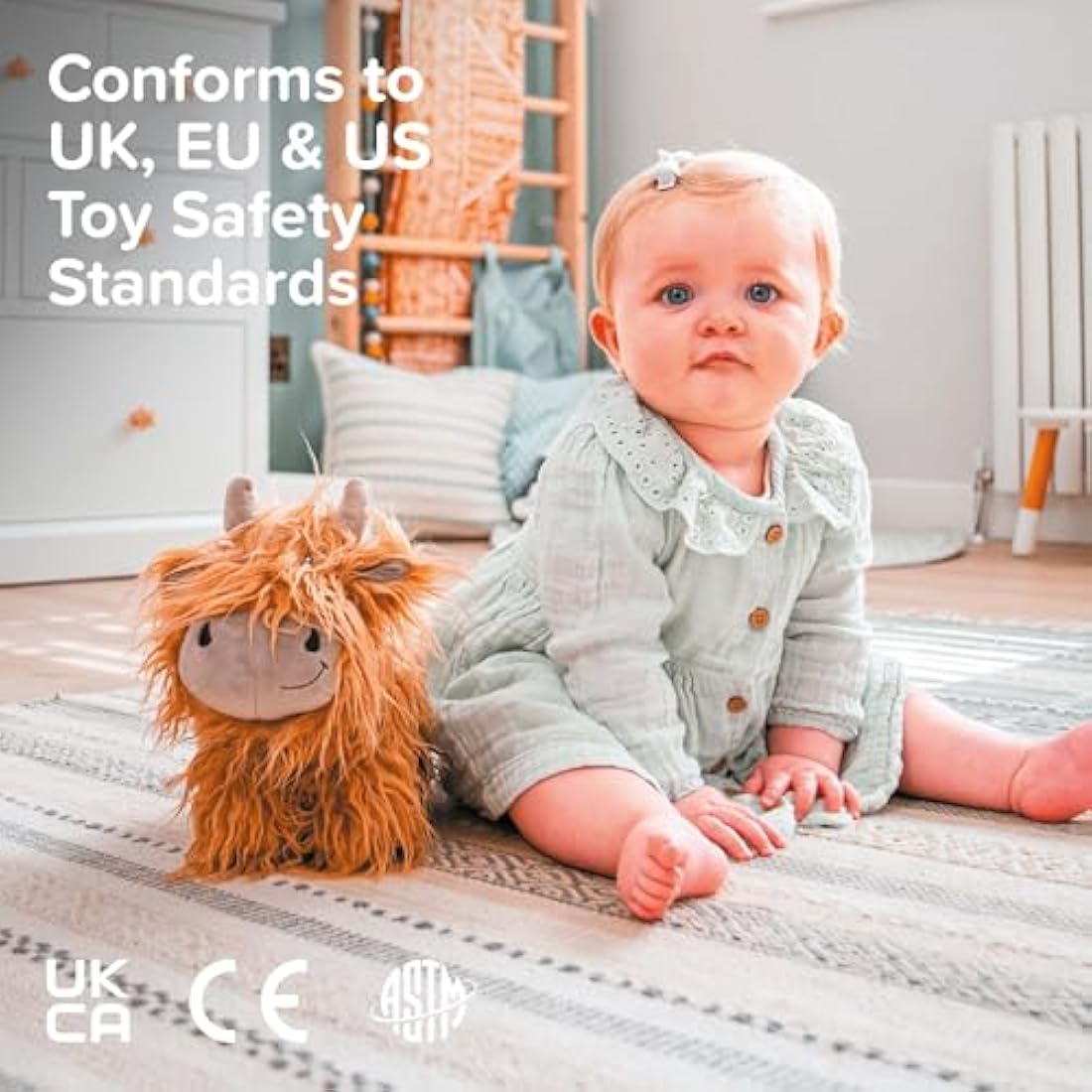 Little Bird Told Me - Hubert Highland Cow Pull Along Toy for Baby 6+ Months Unisex - 2-in-1 Soft Toy, Removable Wheels, Sensory Plush Fabric - British Brand Since 2007