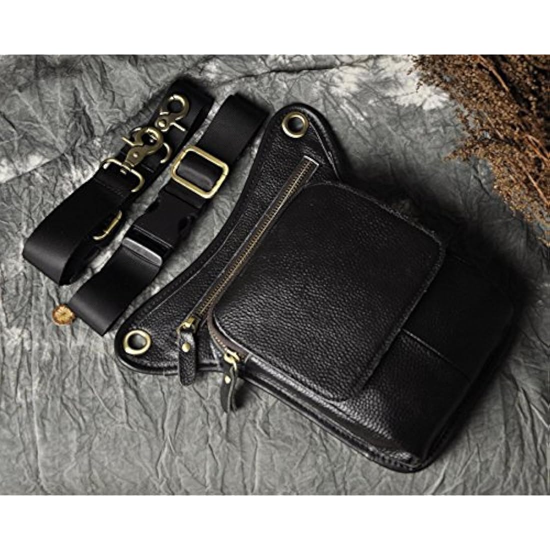 Le'aokuu Mens Genuine Leather Messenger Motorcycle Outdoor Hip Bum Fanny Belt Waist Pack Drop Leg Thigh Bag 211-1