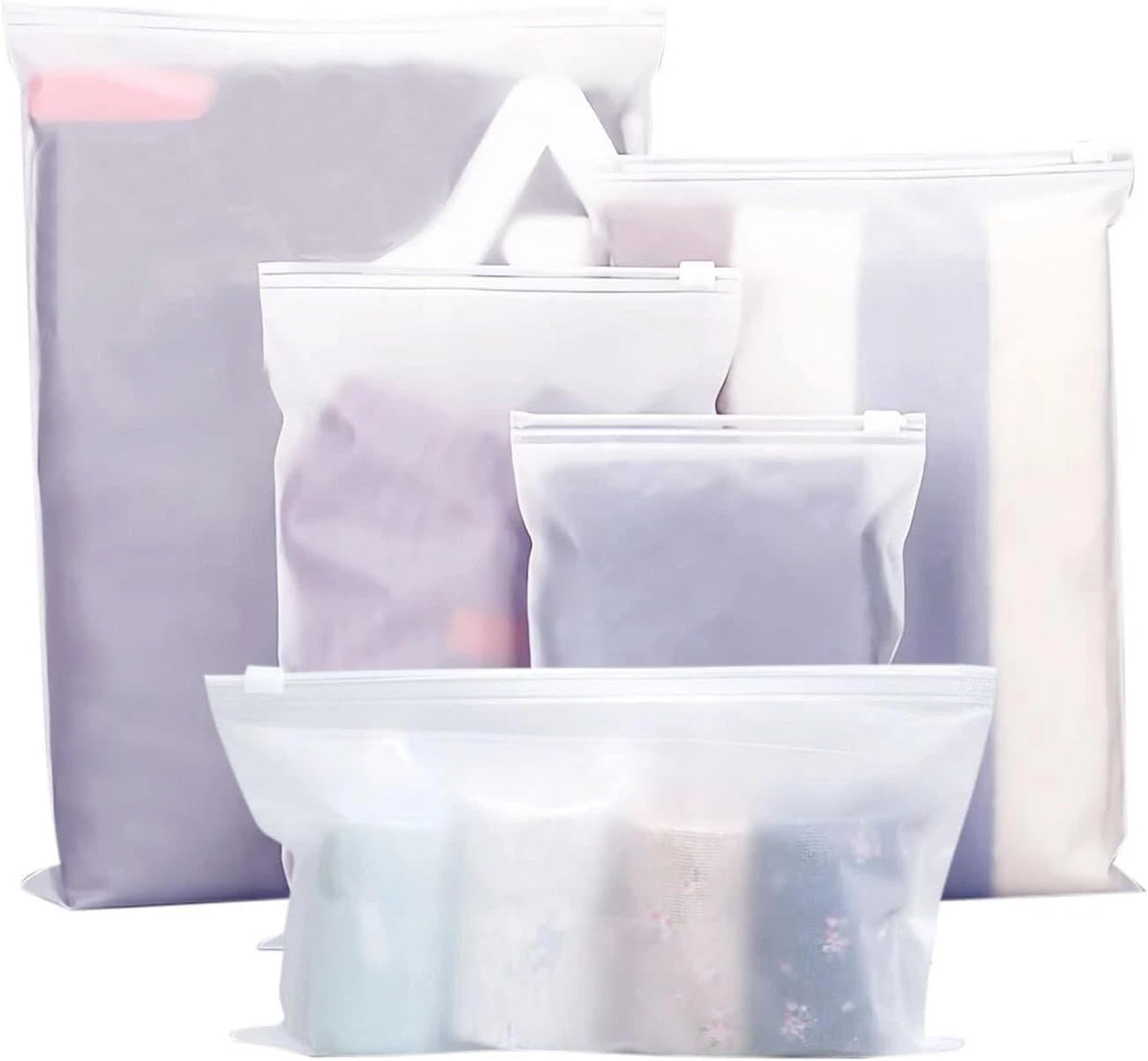 25Pcs Reusable Ziplock Bags,Travel Clothes Storage Bags,5 Multiple Size, Reusable Plastic Frosted Packing Storage Bags for Clothes Shoe
