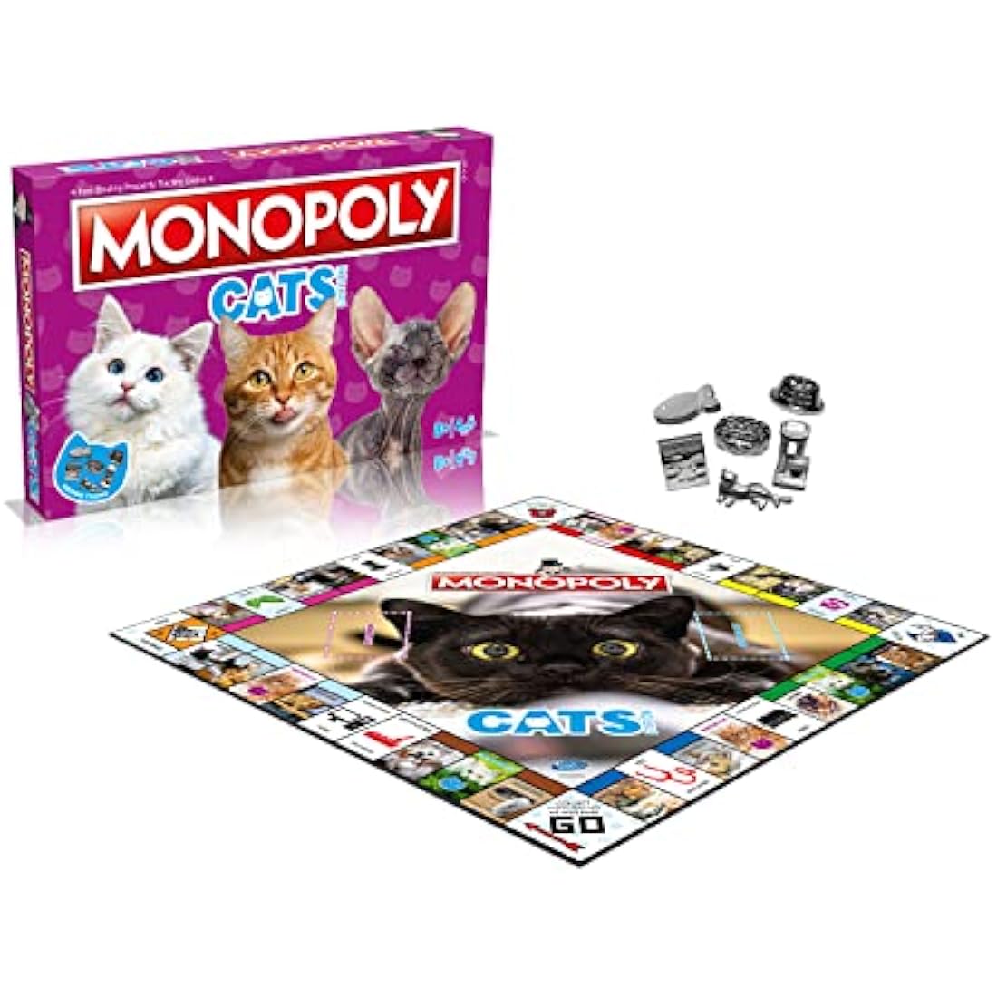 Winning Moves Cats Monopoly Board Game, Buy 22 of our cats favourite places to nap and trade your way to success, great gift for ages 8 plus, Pink