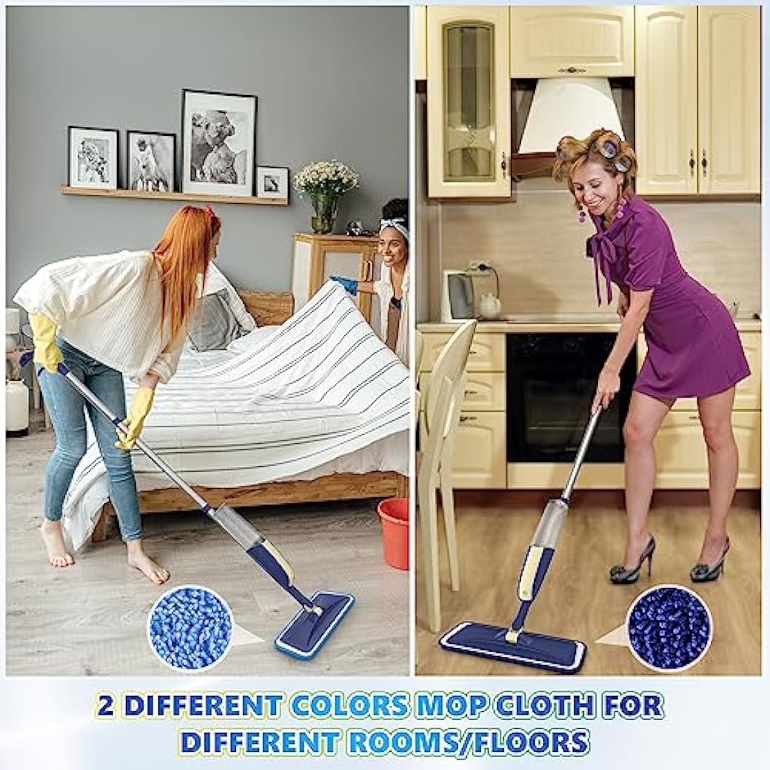 Microfibre Spray Mops with 4 Washable Pads for Floor Cleaning - MEXERRIS Wood Hard Floor Mop with Spray Wet & Dry Mops 2 Bottles Flat Mop Home Commercial Use for Hardwood Laminate Wood Tiles