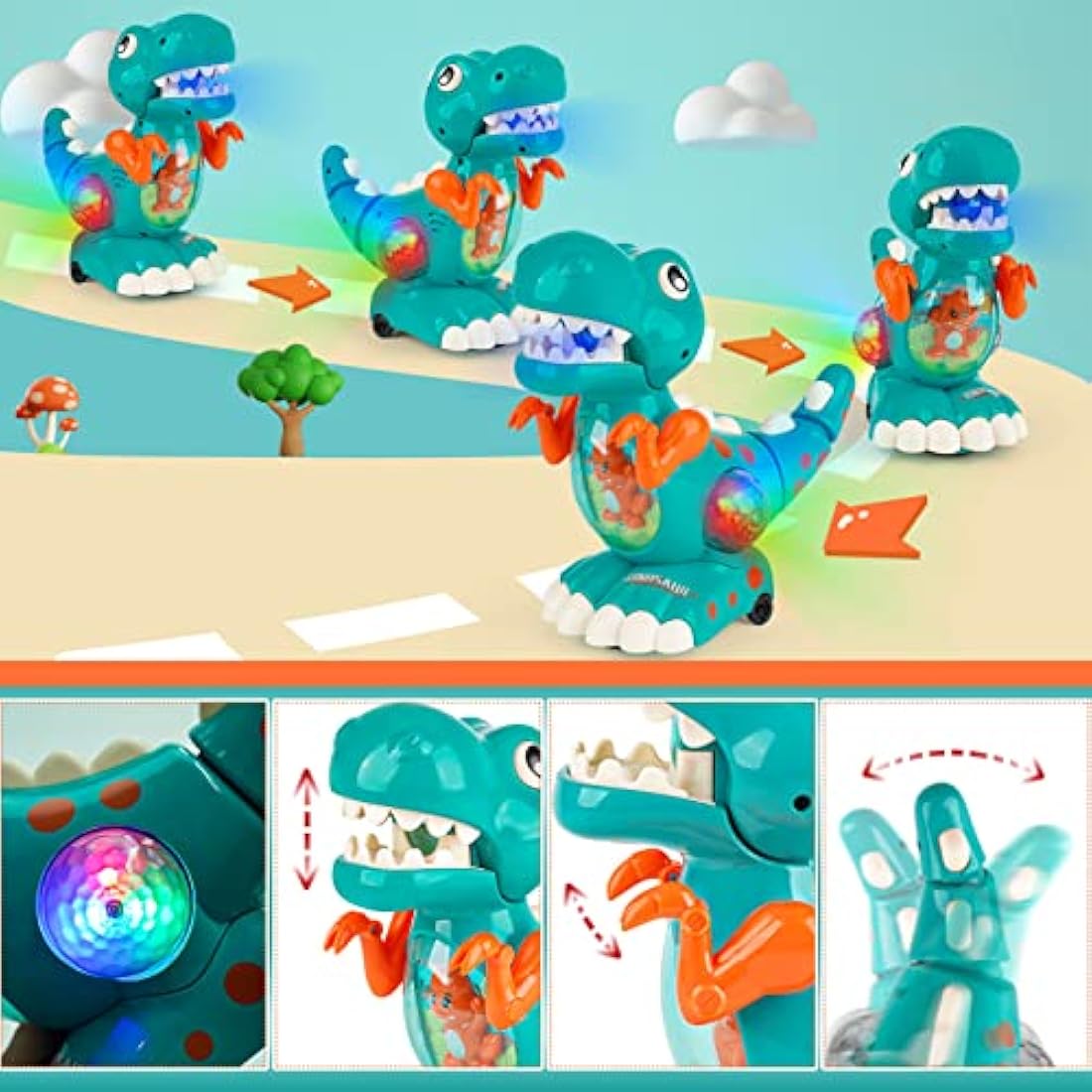 DINORUN Baby Toys Crawling Walking Dinosaur Toys With Musical Light for Boys And Girls Baby Sensory Sound Toys Toddler Birthday Gifts