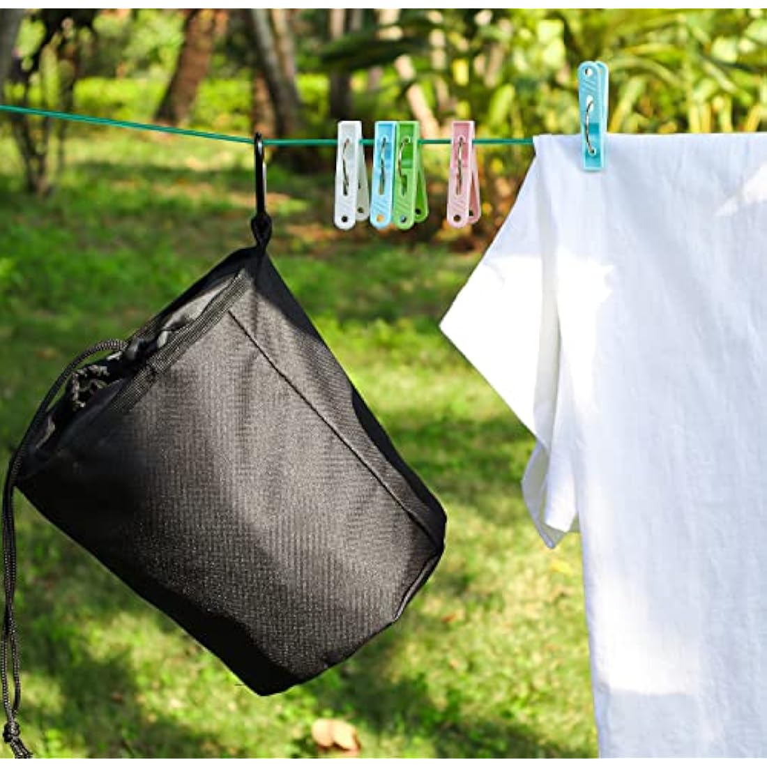 Bakecat Clothes Pegs and Peg Bag, 40Pcs Plastic Clothes Pegs for Washing Line with Bag.