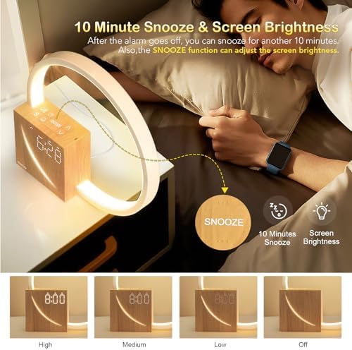 blonbar Bedside Lamp, Wake-Up Light,Touch Lamps Bedside with 10W USB Charging Port, 10 Smoothing Sound Table Lamp with 2 Alarm Clock, 3 Level Brightness,LED Night Light for Bedroom, Living Room