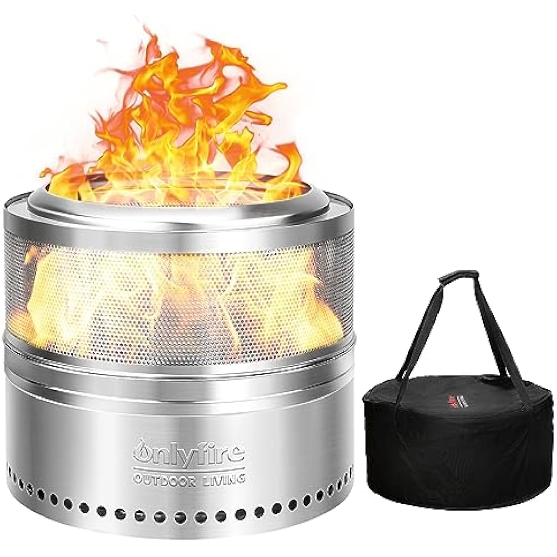 Onlyfire Φ50 cm Smokeless Fire Pit Wood Burning with Holes, Stainless Steel Portable Outdoor Bonfire Stove with Carrying Bag