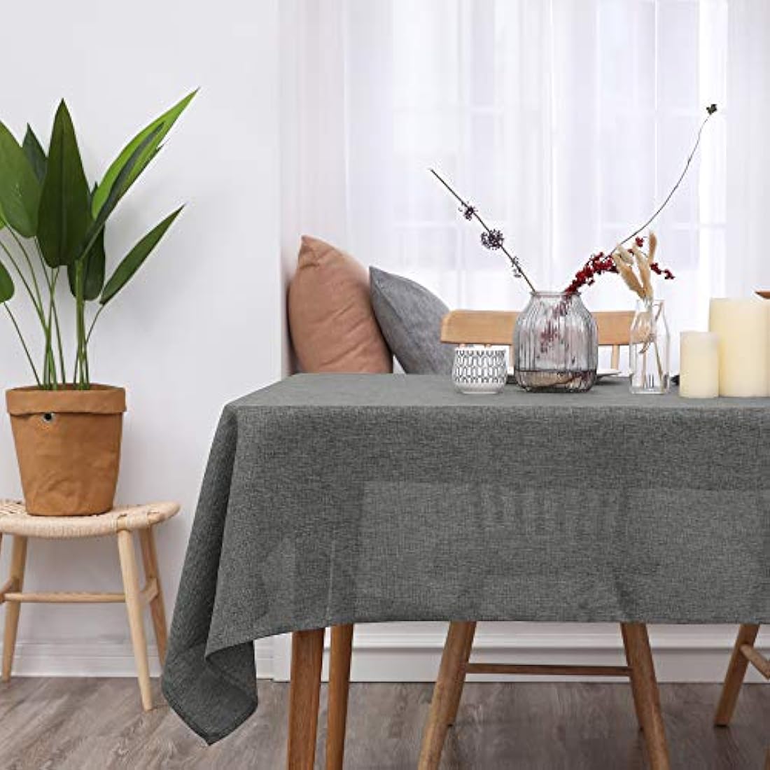 Deconovo Large Water Resistant Faux Linen Tablecloth Rectangle Table Cloth for Dinning 55x95in(140x240cm) Grey