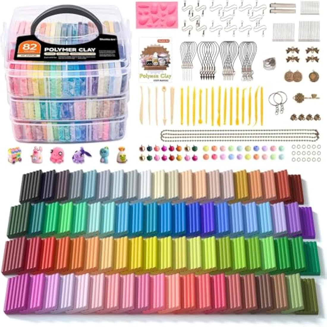 Shuttle Art Polymer Clay Modeling Kit, 82 Colors, Oven Bake, Non-Toxic, Non-Sticky, Ideal DIY Art Craft Kit for Kids & Adults, Includes 19 Tools & 16 Accessories