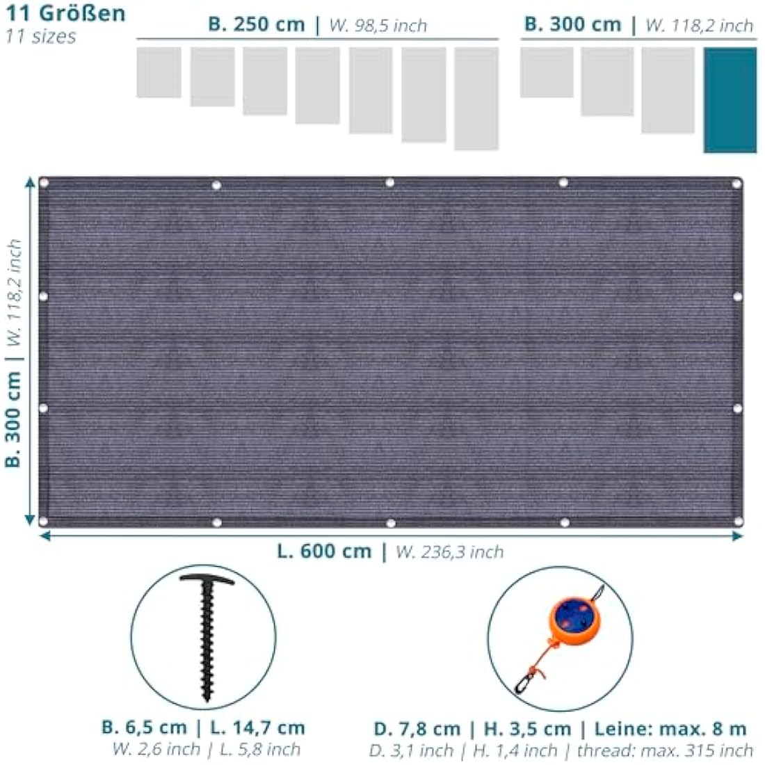 valuents Awning Carpet – Blue/Grey – Various Sizes – Camping Rug Outdoor – Tent Carpet Caravan / Motorhome with Carry Bag + Plus: Washing Line & 8 T-Pegs