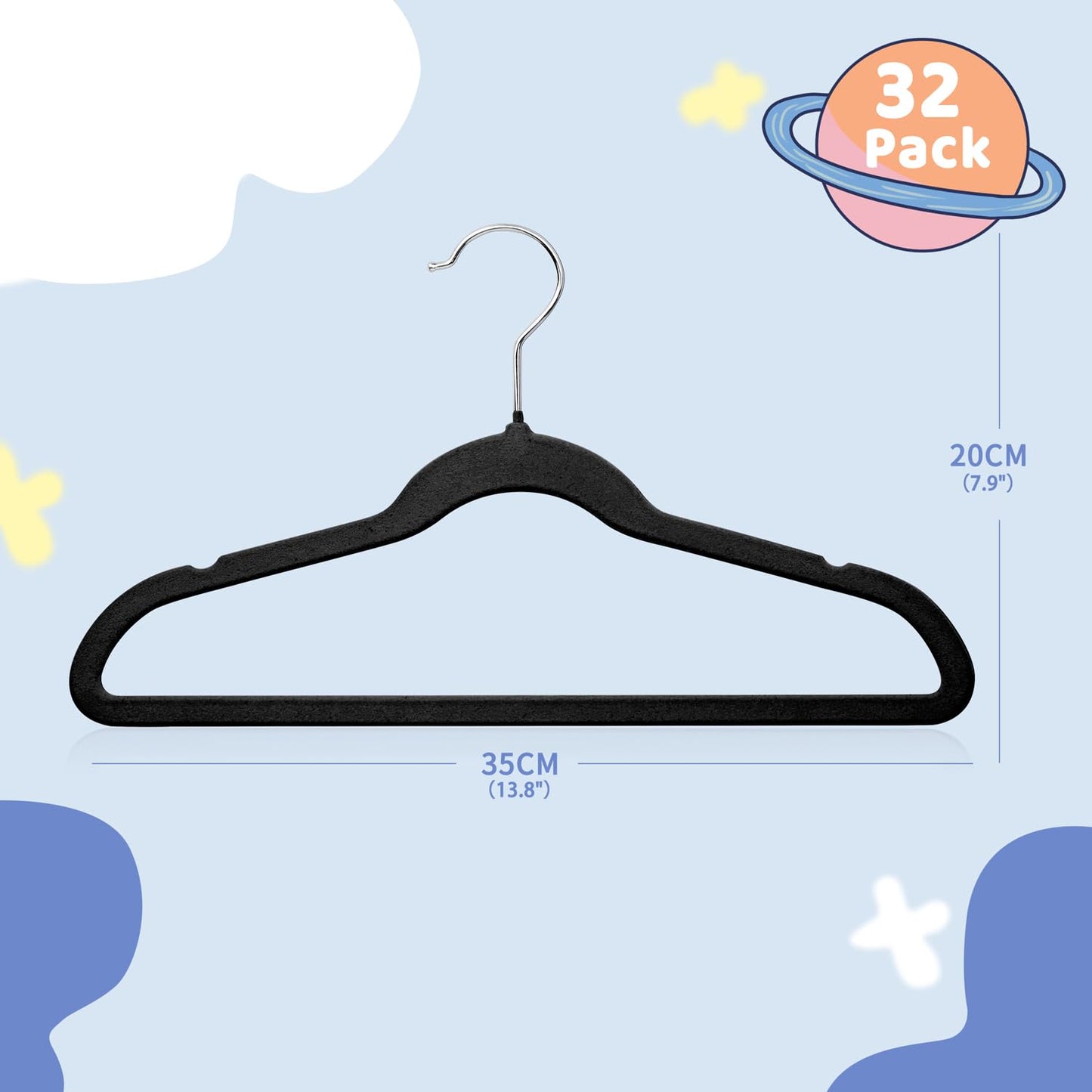 MangoKit Black Kids Velvet Hangers Felt Children's Coat Hangers 32 Pack