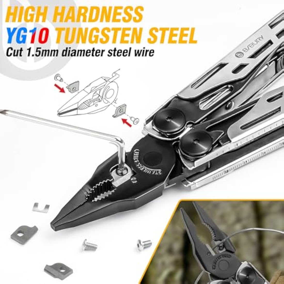 BIBURY Multitools, Multi Tool Foldable Pliers with Upgraded Scissors and Screwdriver Set, Stainless Steel Multitools - Pro, Ideal for Camping, Outdoor, Repairing - Gift for Dad Men -Black