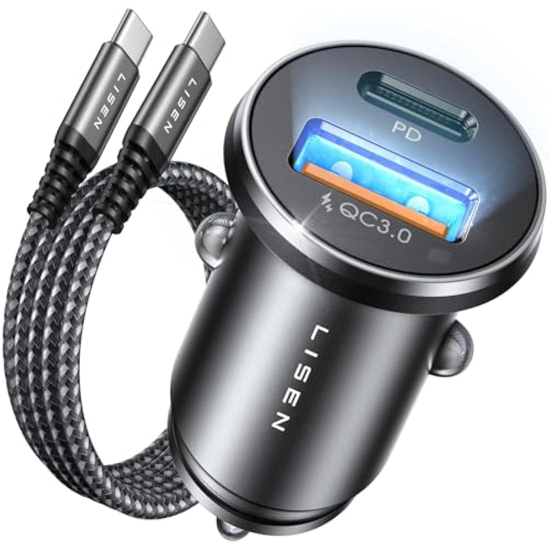 LISEN Car Charger Adapter USB C 54W 12V USB Socket [USBC 36W+QC18W] 60W USB C Cable PD3.0 Car Phone Charger Cigarette Lighter USB Charger for iPhone 16 Pro Samsung S25 Ultra Camping Car Accessories