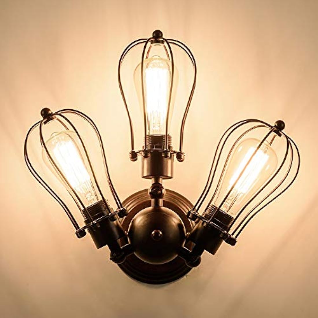 Vintage Adjustable Socket Industrial Ceiling Light Metal Cage Lamp Semi Flush Mount Metal Cage Lamp Rustic Metal Ceiling Light (No Bulb) (with 3 Bulbs) (Rust)