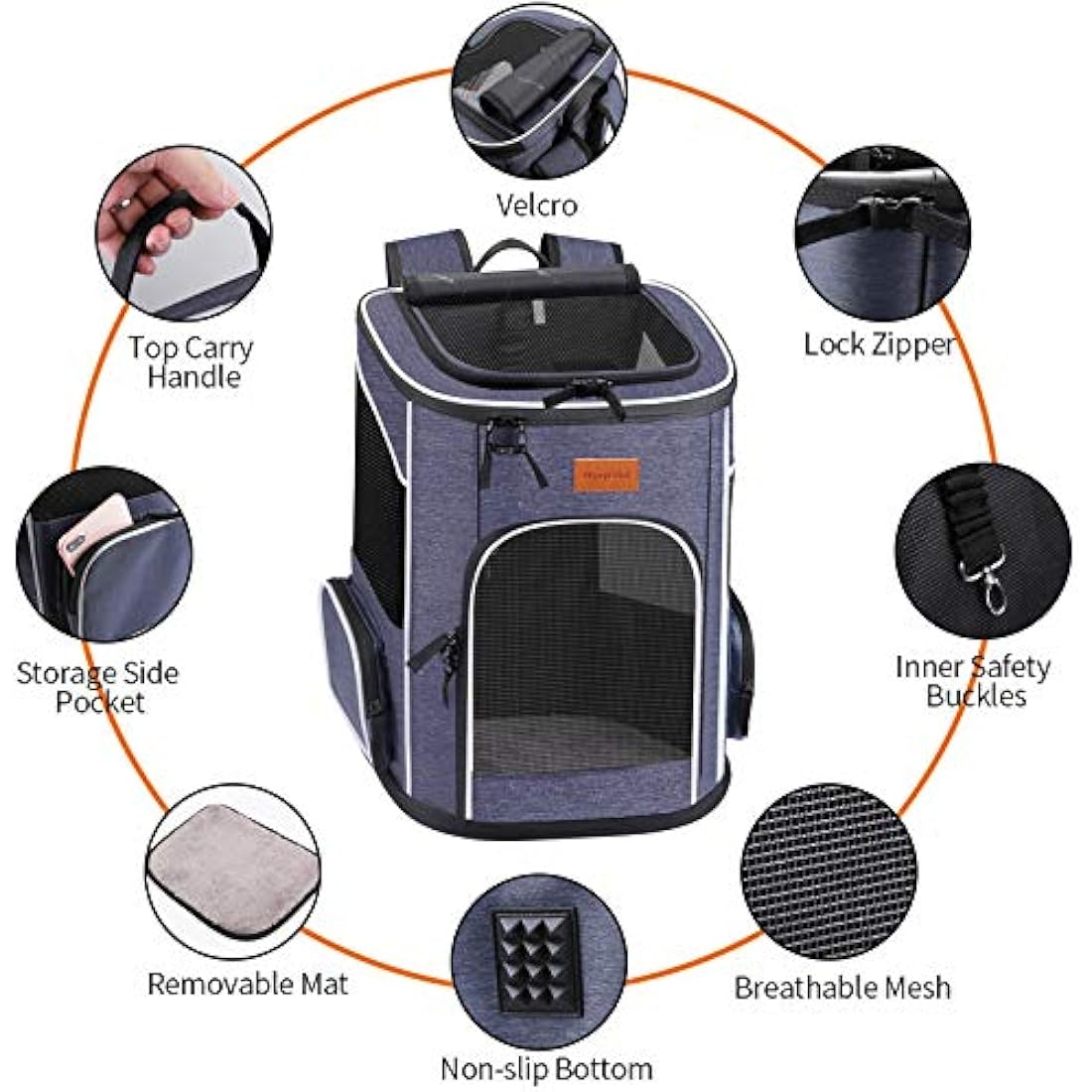 Morpilot® Cat Carrier Backpack, Foldable Pet Carrier Backpack for Cats and Small Dogs, Dog Backpack Carrier with Ventilated Design Inner Safety Strap, Puppy Carrier Bag for Travel Camping Hiking Blue