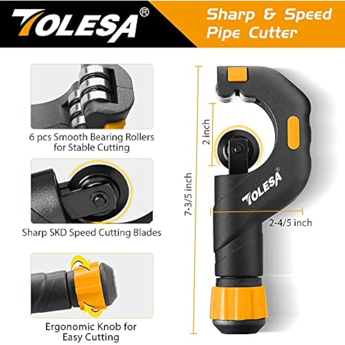 TOLESA Pipe Cutter 5-50mm, Heavy Duty Copper Tube Cutter with Deburring Tool Inner-Outer Reamer Conduit Cutter Plumbing Tools for Cutting Copper Brass Aluminum Thin Stainless Steel Pipe