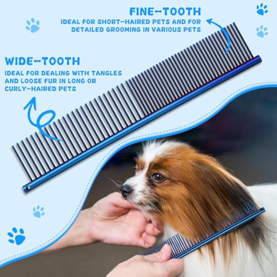Moontay Dog Grooming Scissors Set Professional, 7 Inch Pet Grooming Scissors, 8 in 1 Straight, Curved, Thinning, Fishbone Scissors with Comb, Tension Adjuster, Cleaning Cloth and Storage Case, Blue