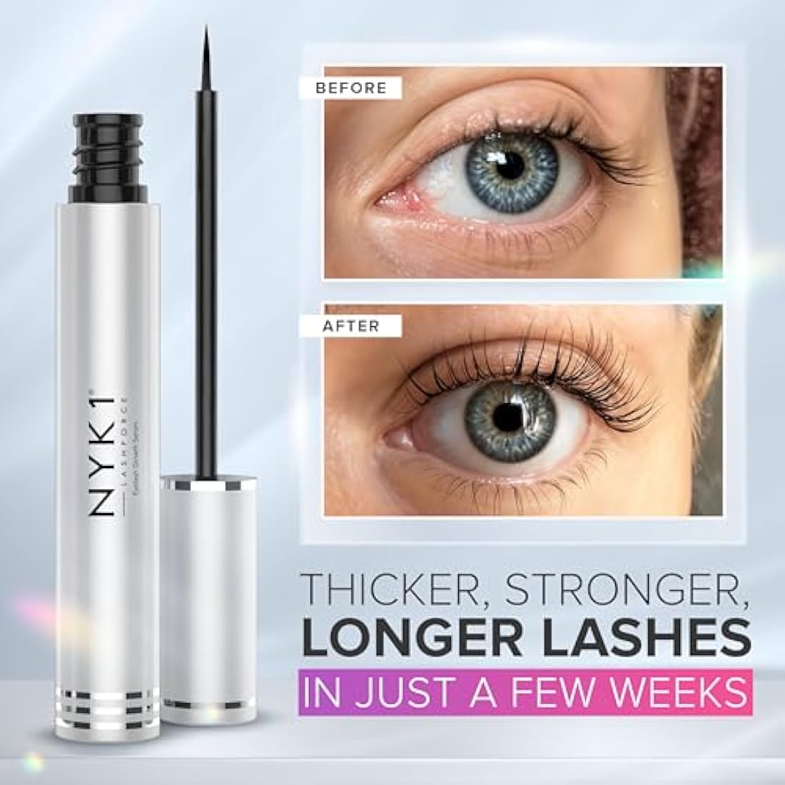 NYK1 CONCENTRATED Eyelash Growth Serum (XL - 8ml) LashForce Eyelash Serum For Growth And Thickness - Eye Lash Serums For Easy Application And Long Lasting Results For Fuller And Longer Lashes