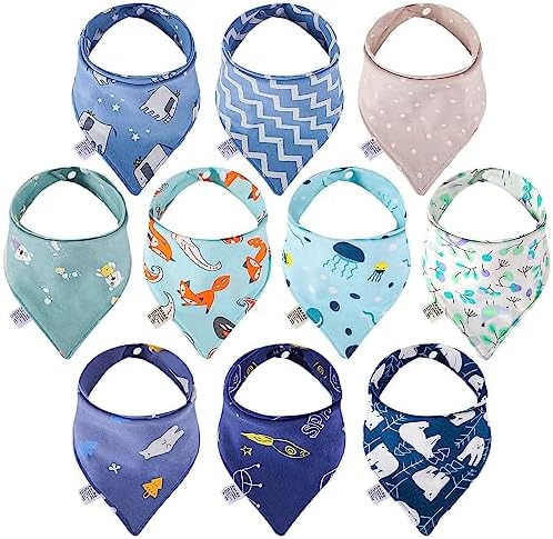 Baby Bandana Dribble Bibs, 10-Pack Cotton Baby Feeding Bibs Super Absorbent Drool Bibs with Adjustable Snaps for 0-36 Months Newborn and Toddlers